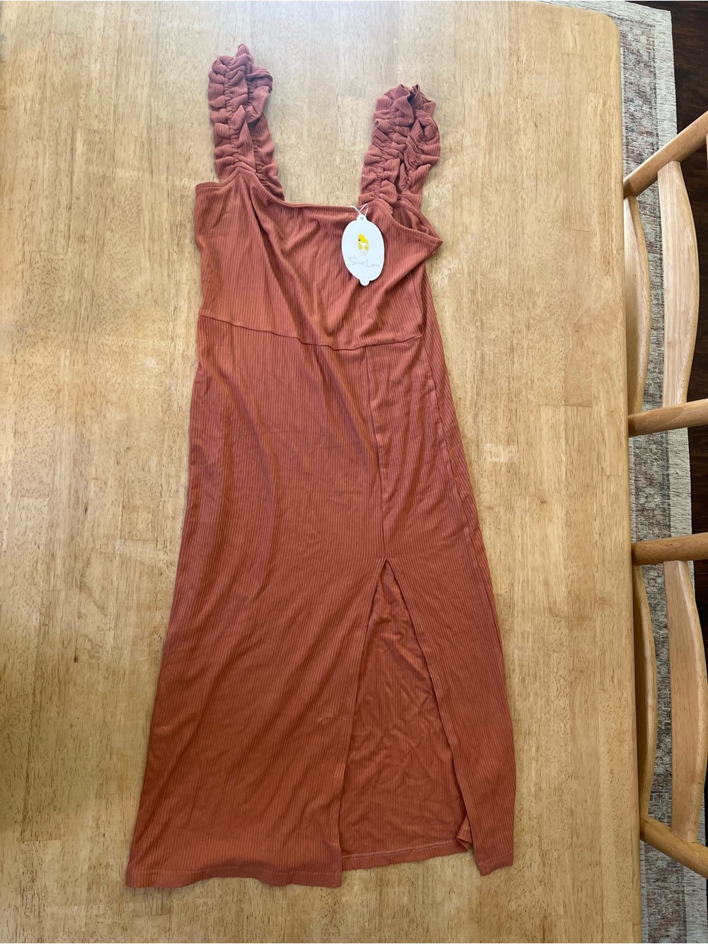 NWT - Sweet lemon Ruffle Strap Midi Dress in Rust